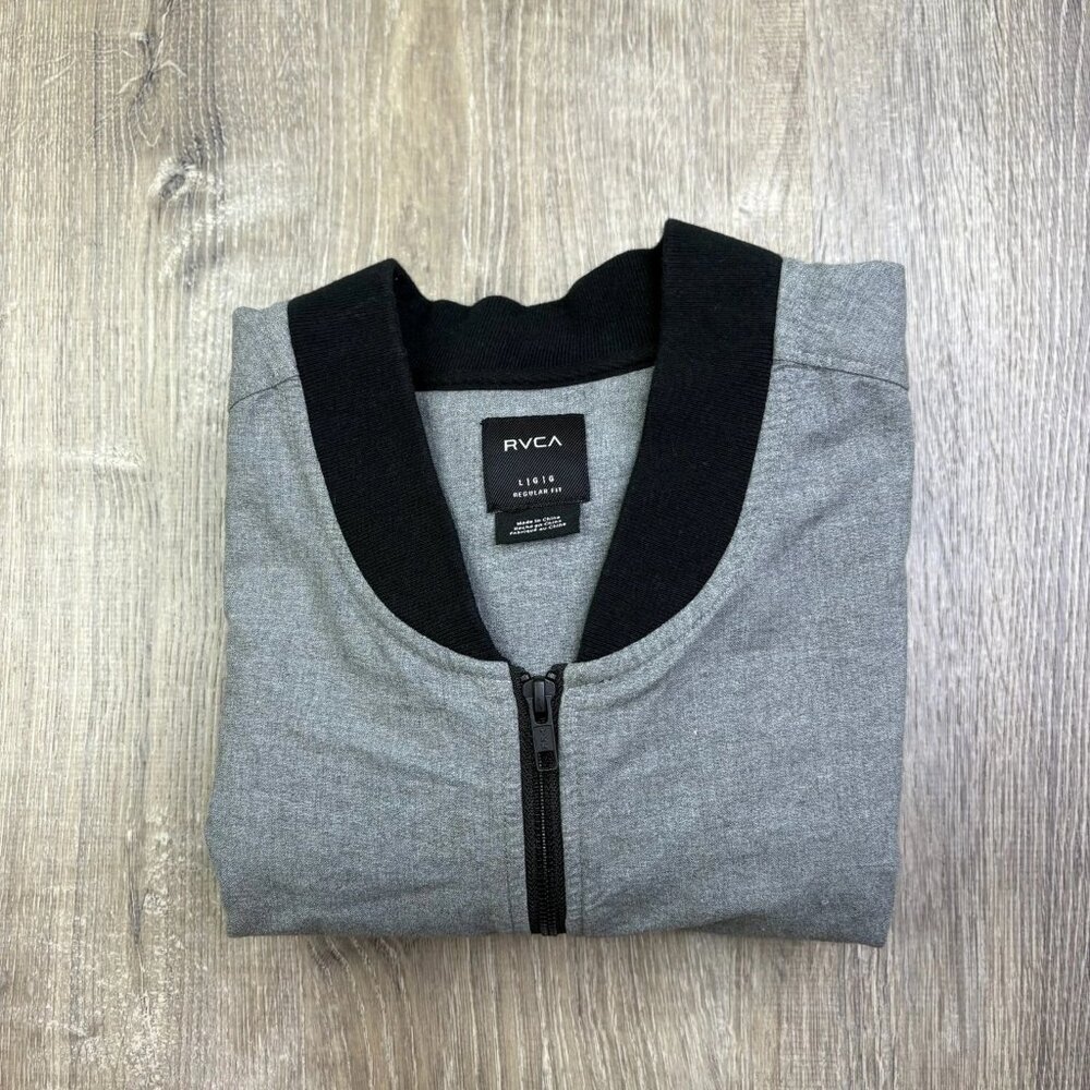 RVCA Mens Gray Long Sleeve Regular Fit Chambray Modern Bomber Jacket Size L
